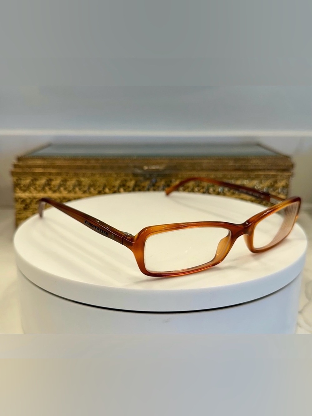 VTG Donna Karan Slim Amber Classic Rectangular Rx Eyeglass Frames DK1534, EUC